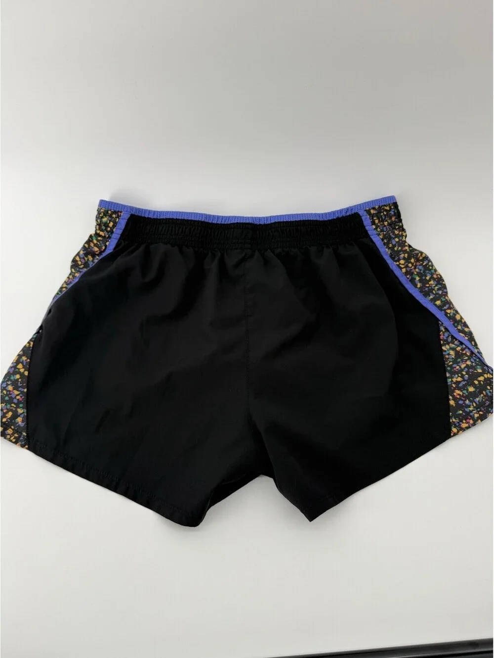 Nike Dri-FIT Womens Running Shorts Black Purple Graphic Trim Size L (2561)